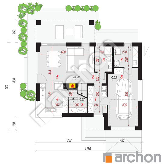 Проект будинку ARCHON+ Будинок в журавках 14 (ГЕ) ВДЕ План першого поверху