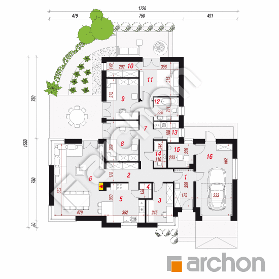 Проект будинку ARCHON+ Будинок в галах (Г) План першого поверху