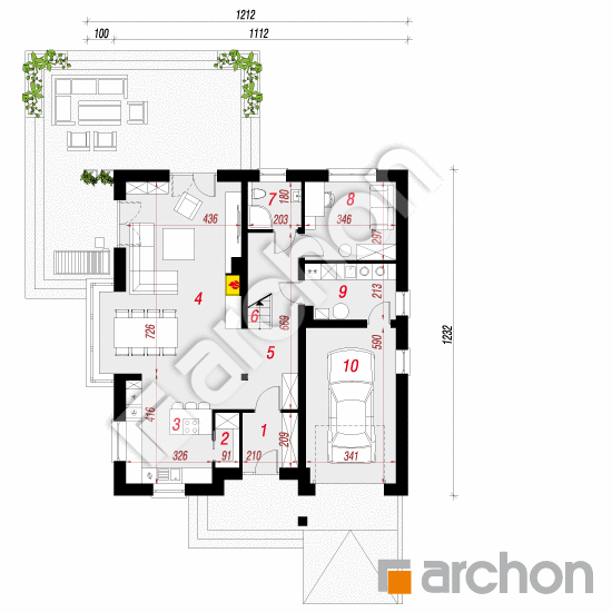 Проект будинку ARCHON+ Будинок в тим'яні 3 (Н) План першого поверху