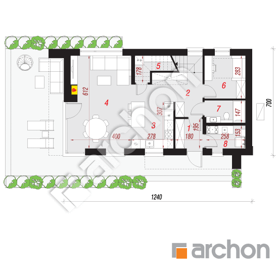 Проект будинку ARCHON+ Будинок в целозіях 2 (E) ВДЕ План першого поверху