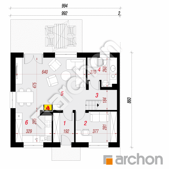 Проект дома ARCHON+ Дом в рубинах (Б) План першого поверху