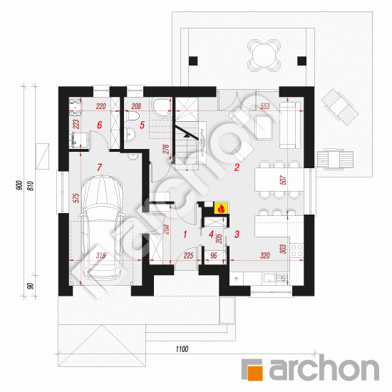 Проект будинку ARCHON+ Будинок в яблонках 5 (E) ВДЕ План першого поверху