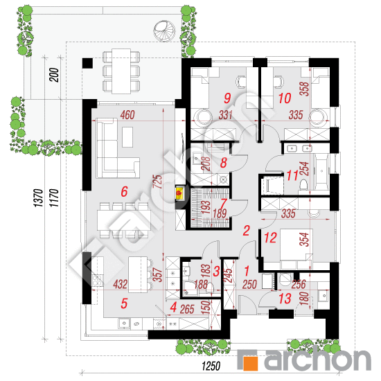 Проект дома ARCHON+ Дом в ренклодах 25 План першого поверху