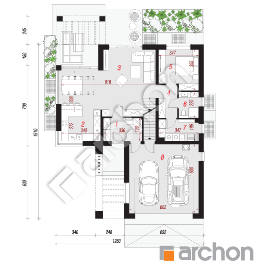 Проект дома ARCHON+ Дом в яскерах (Г2ПЕ) План першого поверху
