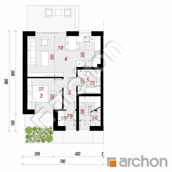 Проект будинку ARCHON+ Будинок при сквері 3 (Р2Б) План першого поверху