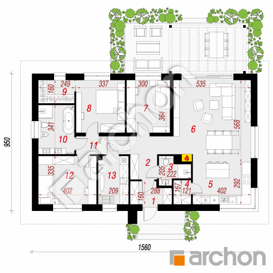 Проект будинку ARCHON+ Будинок в лещиновнику 10 План першого поверху
