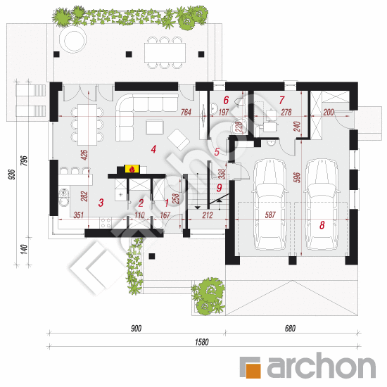 Проект дома ARCHON+ Дом в журавках 4 (Г2) План першого поверху