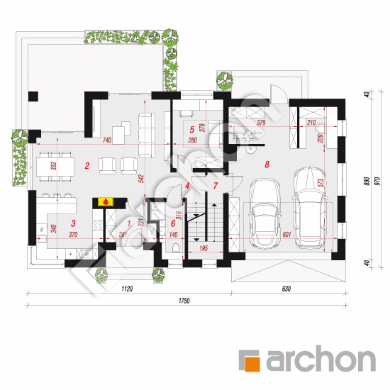 Проект будинку ARCHON+ Будинок в сріблянках 2 (Г2П) План першого поверху