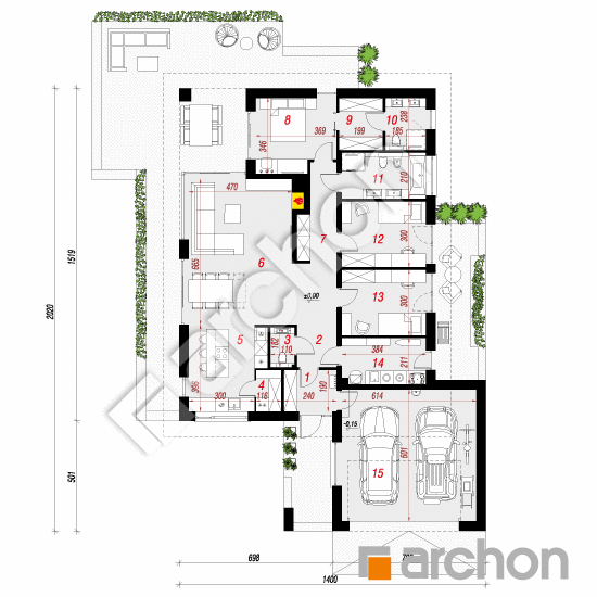 Проект дома ARCHON+ Дом в матуканах 2 (Г2Е) План першого поверху