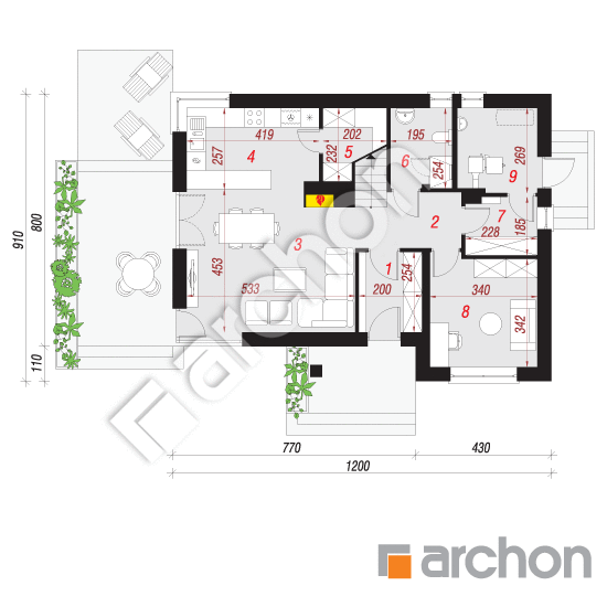 Проект будинку ARCHON+ Будинок в журавках 6 (В) План першого поверху