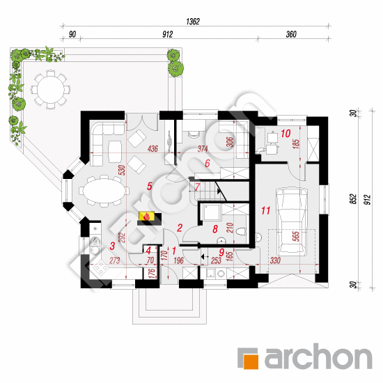 Проект будинку ARCHON+ Будинок в рододендронах 6 (Т) План першого поверху