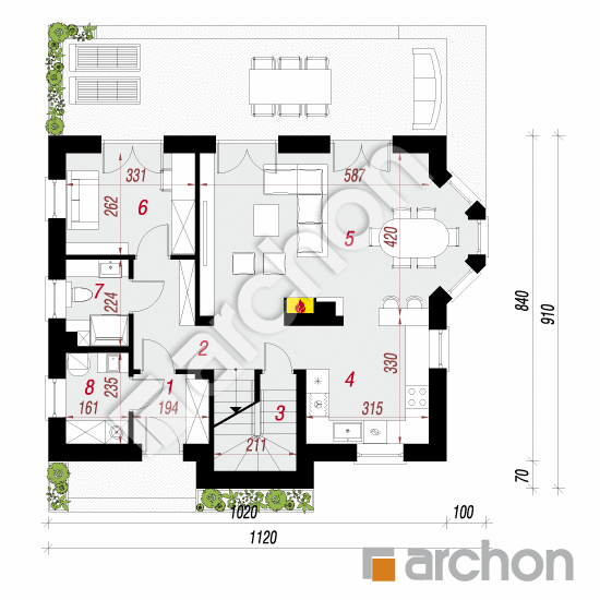 Проект будинку ARCHON+ Будинок в завільцах вер.2 План першого поверху