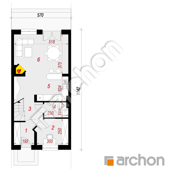 Проект дома ARCHON+ Дом под гинко вер.2 План першого поверху