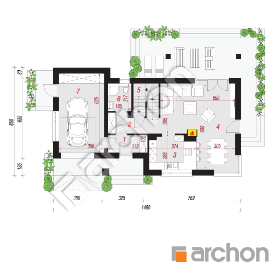 Проект будинку ARCHON+ Будинок в цитринках (П) План першого поверху