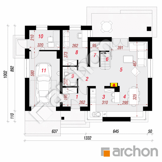 Проект дома ARCHON+ Дом в спатифиллуме вер.2 План першого поверху