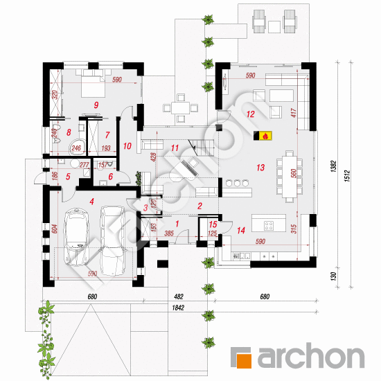 Проект дома ARCHON+ Резиденция в нертерах 2 вер. 2 План першого поверху