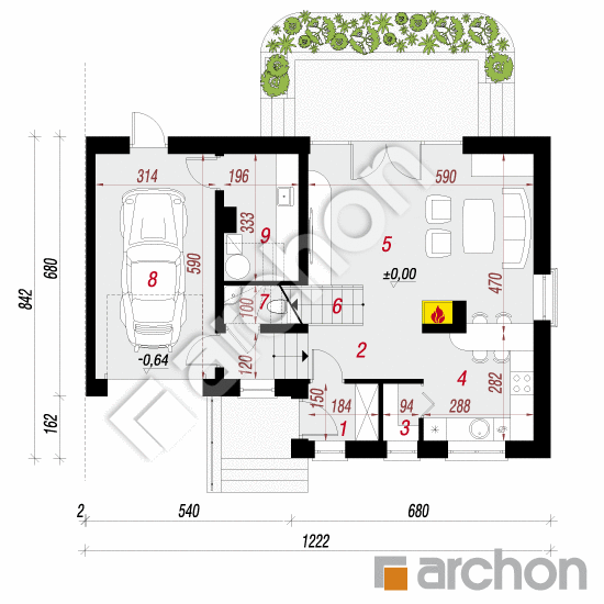 Проект будинку ARCHON+ Будинок в мирті 3 (B) вер.3 План першого поверху