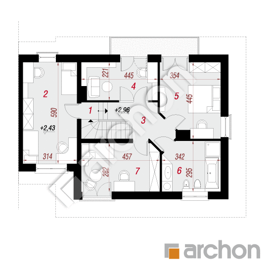 Проект будинку ARCHON+ Будинок в мирті 3 (B) вер.3 План першого поверху