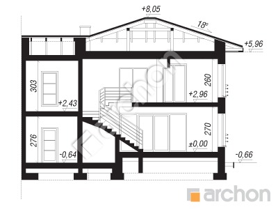 Проєкт будинку ARCHON+ Будинок в мирті 3 (B) вер.3 Розріз будинку