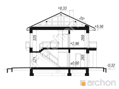 Проєкт будинку ARCHON+ Вілла Констанція (Р2) Розріз будинку