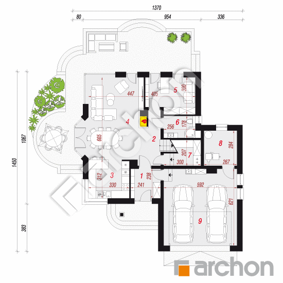 Проект дома ARCHON+ Дом в зефирантесе 2 (Г2)  План першого поверху