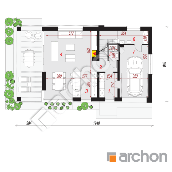 Проект будинку ARCHON+ Будинок в шишковиках План першого поверху