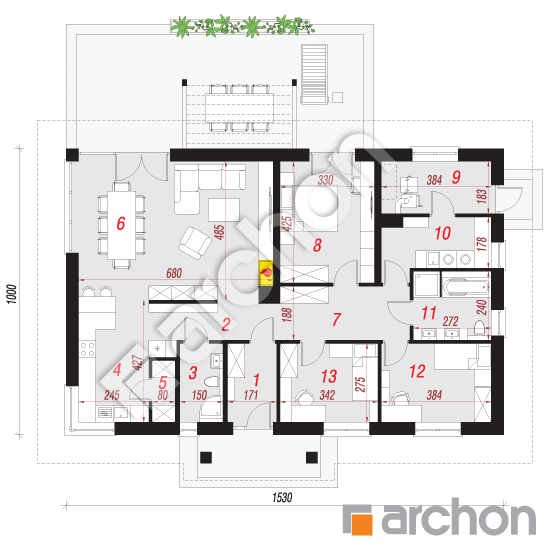 Проект дома ARCHON+ Дом в сантолинах 2 План першого поверху