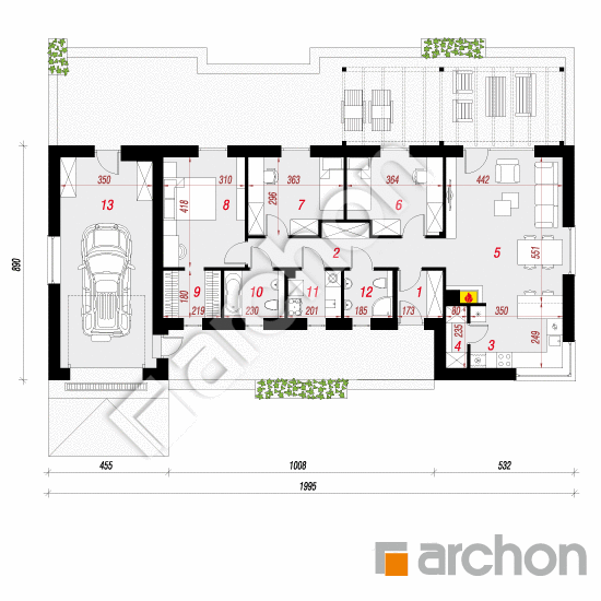 Проект дома ARCHON+ Дом в плюмериях 3 (Г) План першого поверху