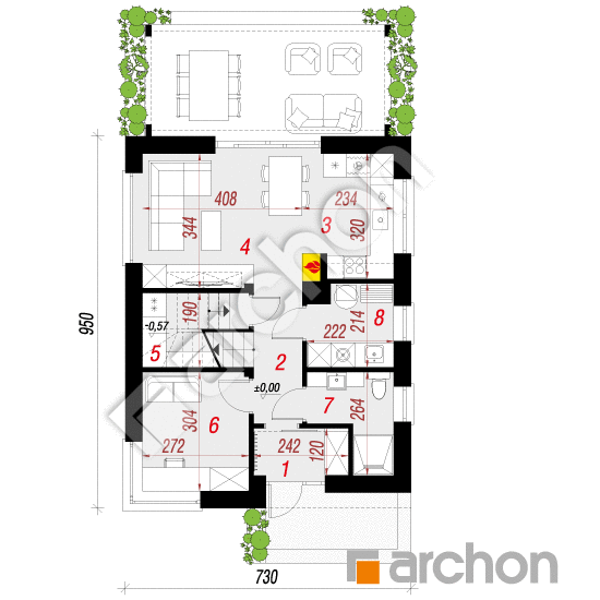 Проект будинку ARCHON+ Будинок в хлорофітумі 22 План першого поверху