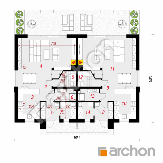 Проект будинку ARCHON+ Будинок в нарцисах 4 (Р2) План першого поверху