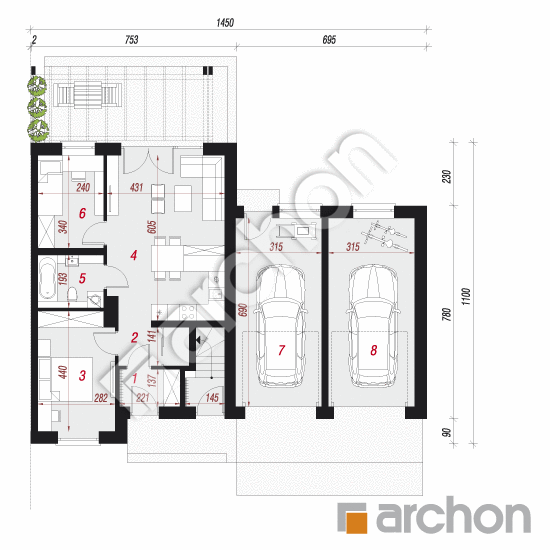 Проект дома ARCHON+ Дом в фиалках 4 (Р2Б) План першого поверху