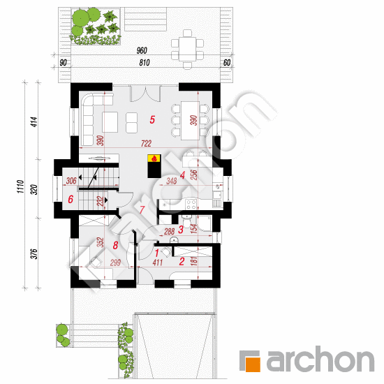 Проект будинку ARCHON+ Будинок в рокітнику (Н) План першого поверху