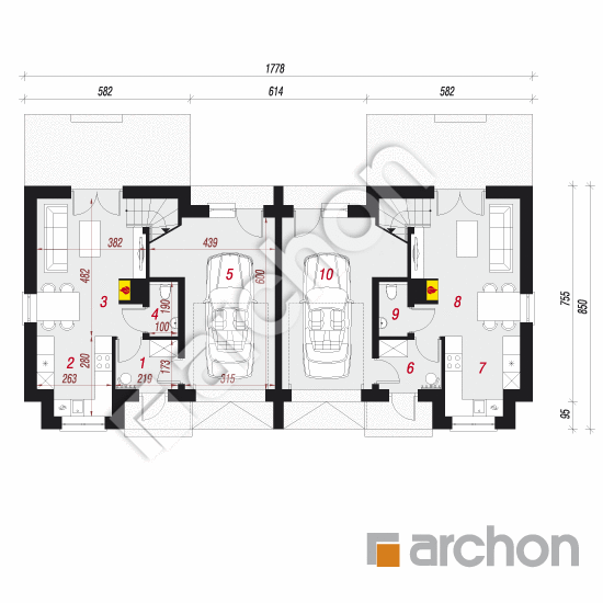Проект дома ARCHON+ Дом в гунерах (Р2) вер. 2 План першого поверху