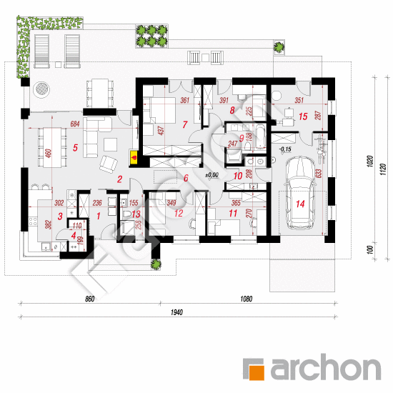 Проект будинку ARCHON+ Будинок в сантолінах 3 План першого поверху
