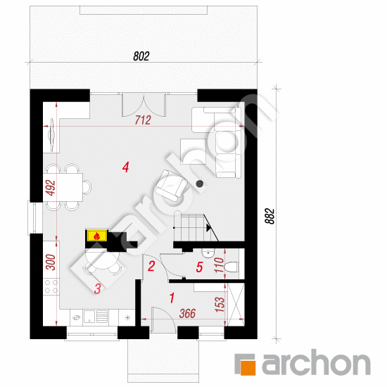 Проект дома ARCHON+ Дом на пригорке вер.2 План першого поверху