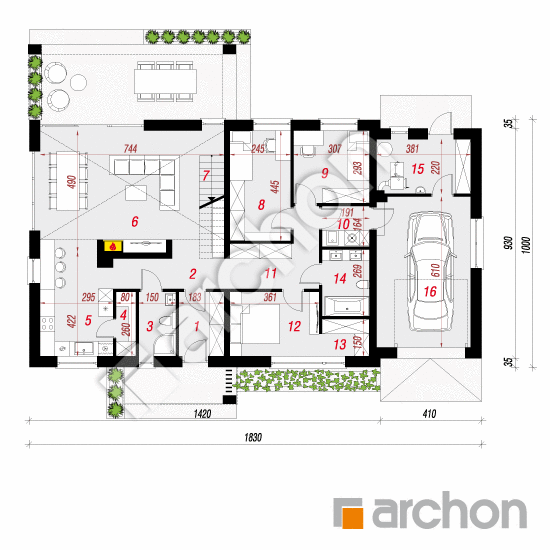 Проект дома ARCHON+ Дом в мекинтошах 14 (Г) План першого поверху