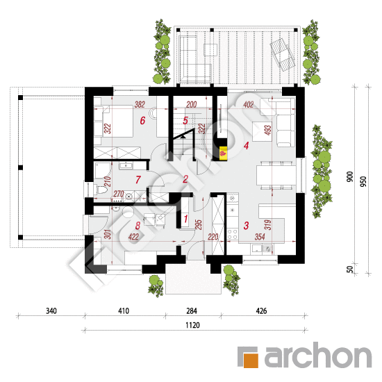 Проект будинку ARCHON+ Будинок в хлорофітумі 18 План першого поверху