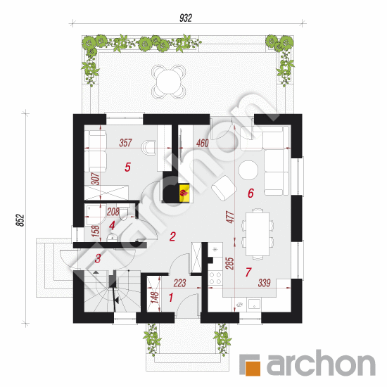 Проект дома ARCHON+ Дом в землянике 7 (П) План першого поверху