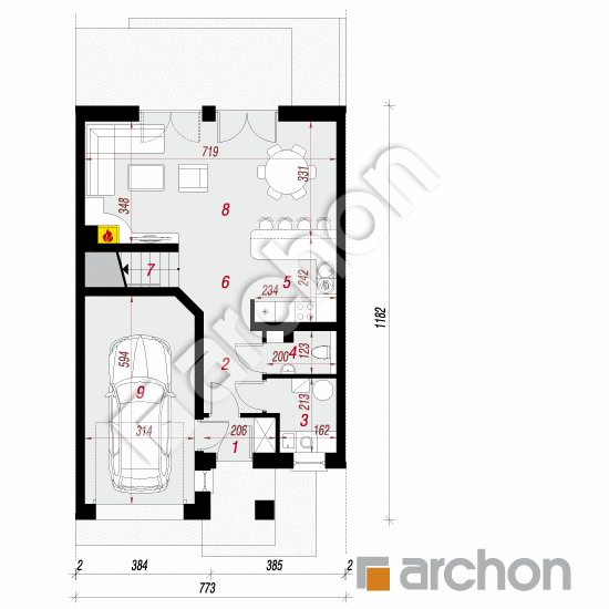 Проект будинку ARCHON+ Будинок в клематисах 8 (С) вер. 3 План першого поверху