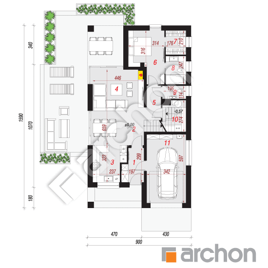 Проект дома ARCHON+ Дом в маржицах План першого поверху