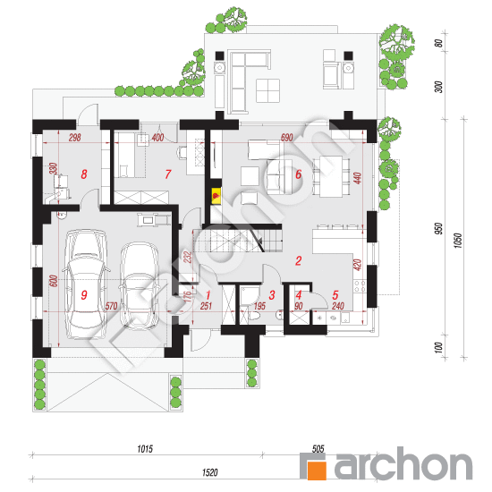 Проект будинку ARCHON+ Будинок в аурорах 15 (Г2) План першого поверху