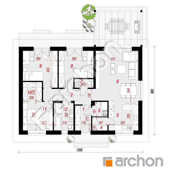 Проект дома ARCHON+ Дом в овсянницах 9 (Е) План першого поверху