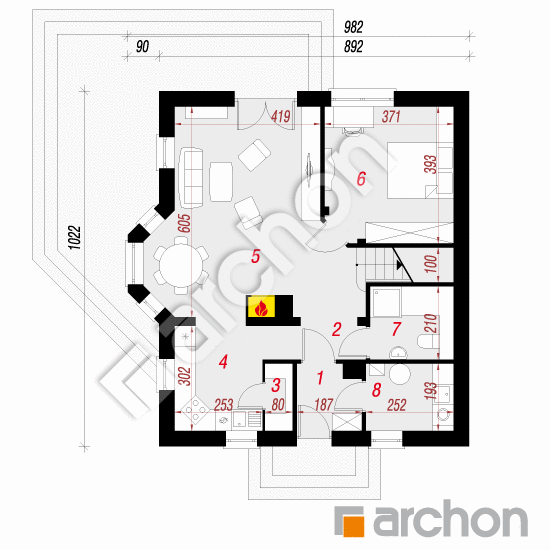 Проект дома ARCHON+ Дом в рододендронах 5 (В) вер.2 План першого поверху