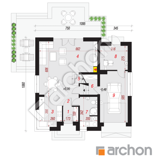 Проект будинку ARCHON+ Будинок в буддлеях вер.3 План першого поверху