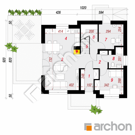Проект дома ARCHON+ Дом в хлорофитуме 3 (T) План першого поверху