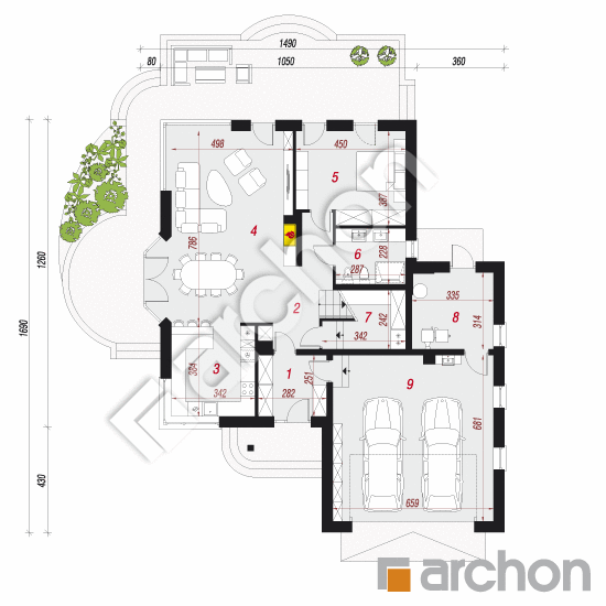 Проект дома ARCHON+ Дом в зефирантесе 4 (Г2)  План першого поверху