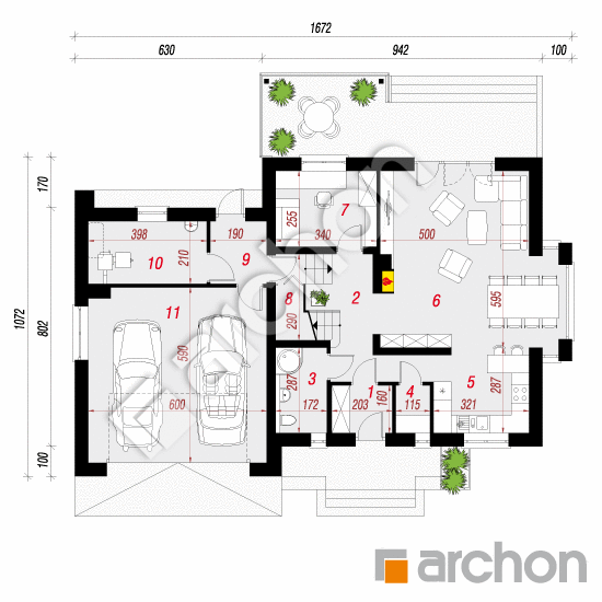 Проект будинку ARCHON+ Будинок в тамариску 10 (Г2Н) План першого поверху