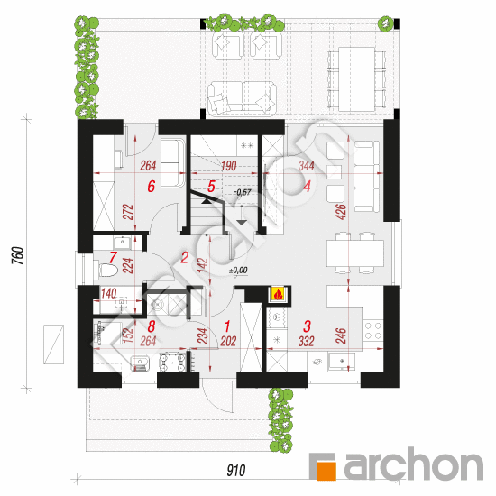 Проект будинку ARCHON+ Будинок в хлорофітумі 20 (Е) ВДЕ План першого поверху