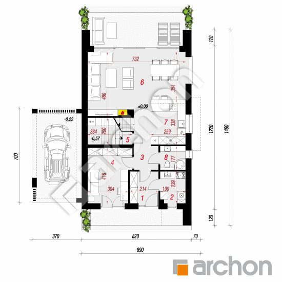 Проект будинку ARCHON+ Будинок в папаверах 4 (Е) План першого поверху