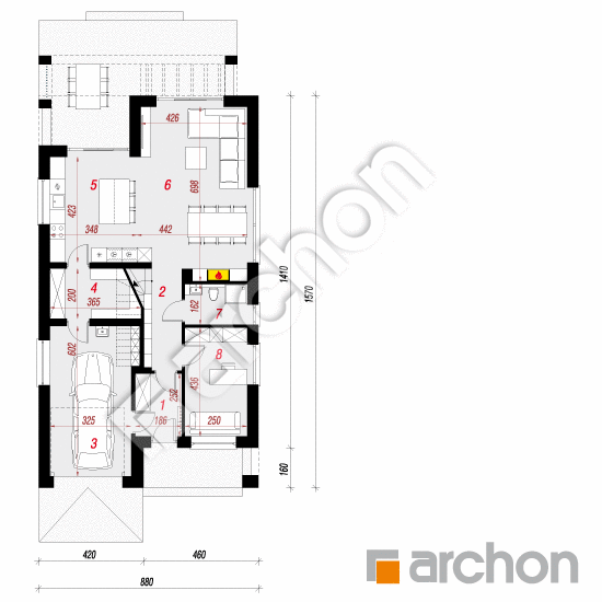 Проект будинку ARCHON+ Будинок в лавровишнях вер. 2 План першого поверху